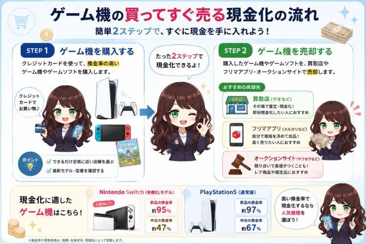 ゲーム機を買ってすぐ売る現金化の流れ