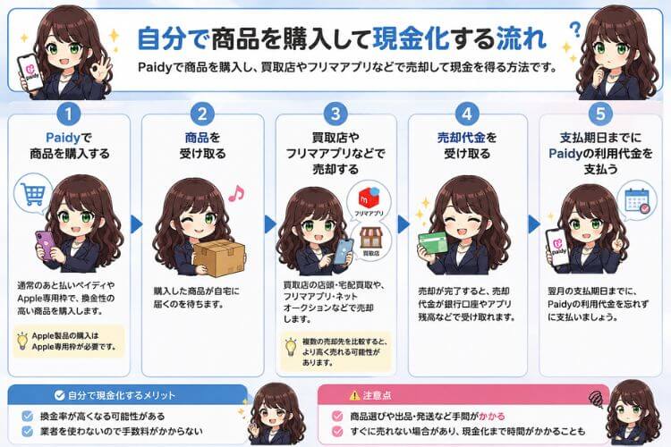 ペイディを自分で現金化する流れを図で解説
