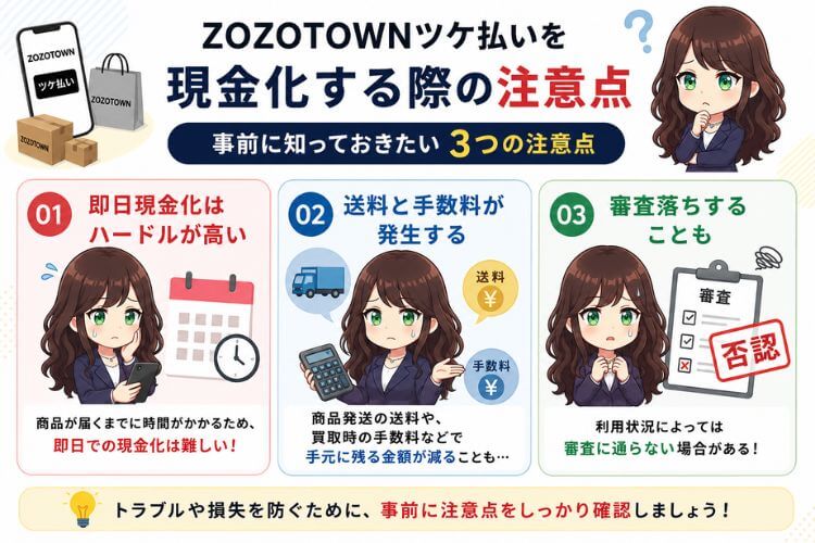 ZOZOTOWNツケ払いを現金化する際の注意点