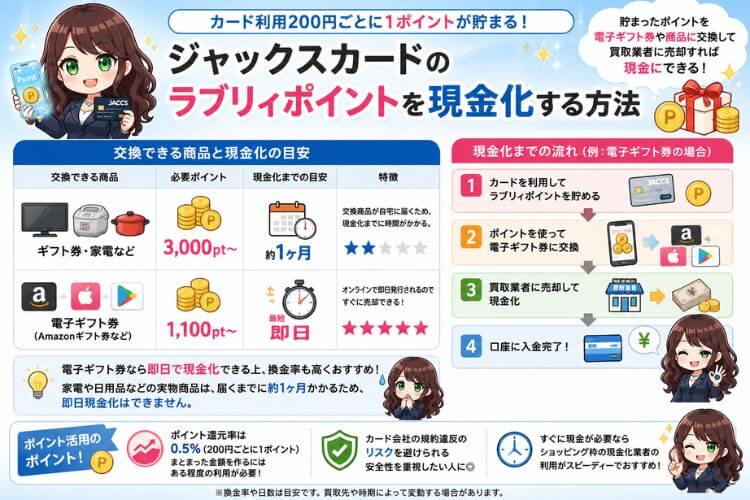 ジャックスカードのラブリィポイントを現金化する方法