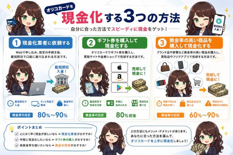 オリコカードを現金化する3つの方法