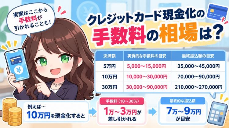 クレジットカード現金化の手数料の相場