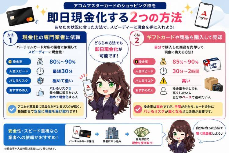 アコムマスターカードを現金化する2つの方法